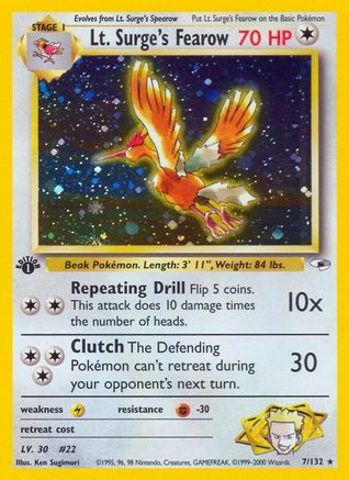 Lt. Surge's Fearow 007  - 1st Edition Holofoil Gym Heroes - Holo Rare