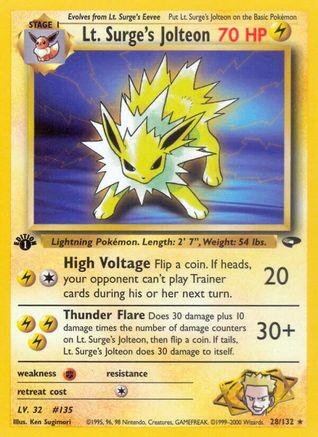 Lt. Surge's Jolteon 028  - 1st Edition Gym Challenge - Rare