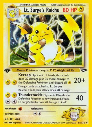 Lt. Surge's Raichu 011  - 1st Edition Holofoil Gym Challenge - Holo Rare
