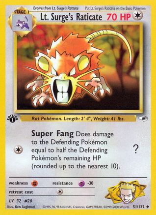 Lt. Surge's Raticate 051  - 1st Edition Gym Heroes - Uncommon
