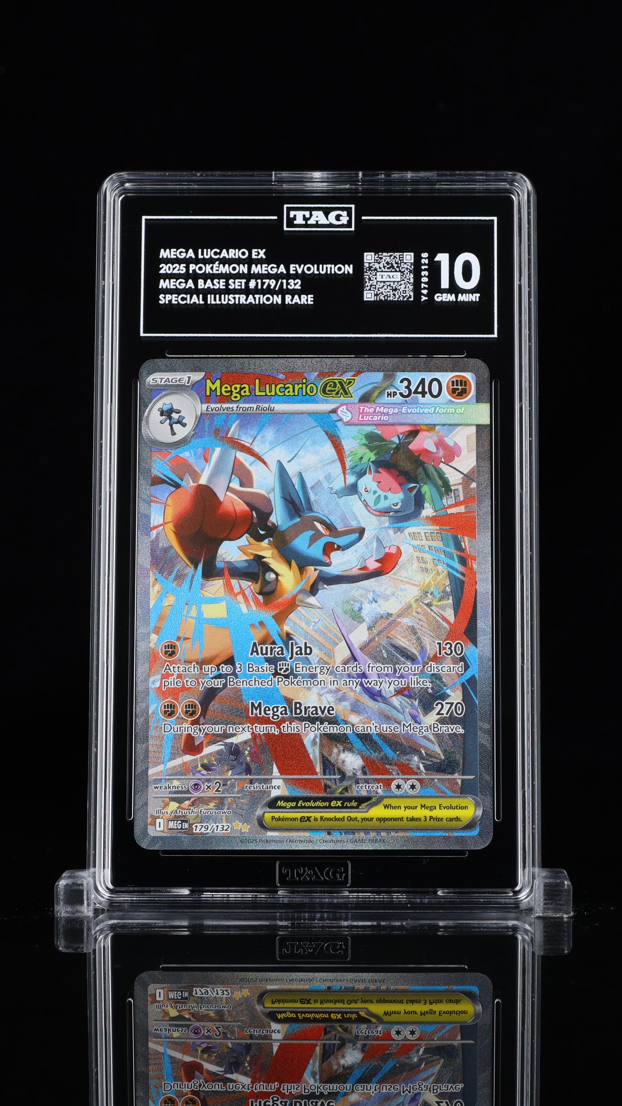 MEGA LUCARIO EX 2025 POKÉMON MEGA EVOLUTION #179/132 MEGA BASE SET SPECIAL ILLUSTRATION RARE TAG 10