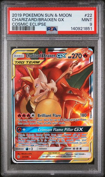 CHARIZARD/BRAIXEN GX COSMIC ECLIPSE PSA 9